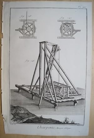 Charpente, Mouton oblique. Original Kupferstich um 1780. Blattgröße ca. 38 x 25 cm. Pl. XXV.