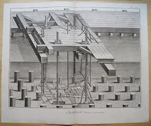 Charpente, Machine a scier dans l Eau. Original Kupferstich um 1780. Doppelblattgröße ca. 38 x 46...