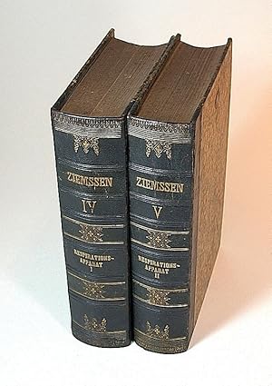 Bild des Verkufers fr Handbuch der Krankheiten des Respirations-Apparates I. Erste & Zweite Hlfte. [AND:] Handbuch der Krankheiten des Respirations-Apparates II. Erste & Zweite Hlfte. (Handbuch der Speciellen Pathologie und Therapie. Vierter Band. Erste & Zweite Hlfte & Fuenfter Band. Erste & Zweite Hlfte). [FOUR VOLUMES]. zum Verkauf von Librarium of The Hague