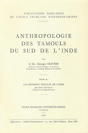 Seller image for Anthropologie des Tamouls du Sud de l'Inde (Precede de: "les Divisions Sociales de l'Inde" de J. F.) for sale by Joseph Burridge Books