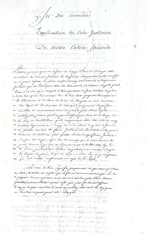 Explication du Code Justinien. De novo Codice faciendo., , 1767.