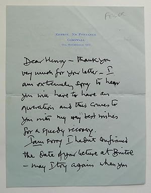 Signed autograph letter to Henry Roland, founder and partner in the noted London gallery Roland, ...