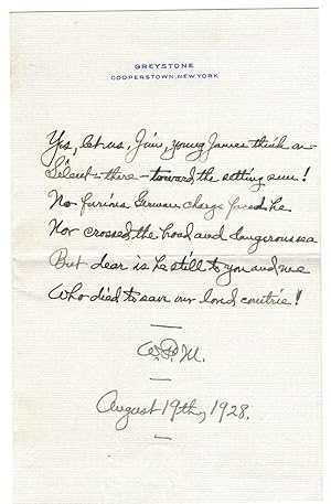 Original verse/letter (memorial) written on Greystone Manor letterhead, Cooperstown New York refe...