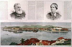 Bild des Verkufers fr 'THE REVOLUTION IN BRAZIL - PANORAMIC VIEW OF RIO DE JANEIRO, THE CAPITAL'. View taken from across the bay. Sugar Loaf mountain in the far distance. Above text about the revolution and two portraits of Dom Pedro, Ex-Emperor of Brazil, and his wife Donna Theresa. Separately published in London as a supplement to zum Verkauf von Garwood & Voigt