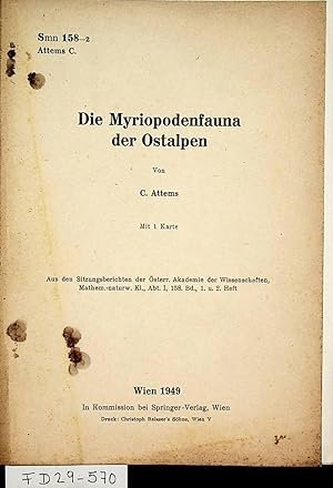 Image du vendeur pour Die Myriopodenfauna der Ostalpen. (=Aus: Sitzungsberichte d. sterr. Akad. d. Wiss. Math.-naturwiss. Kl. Abt. 1. Bd. 158. H. 1. u. 2) mis en vente par ANTIQUARIAT.WIEN Fine Books & Prints