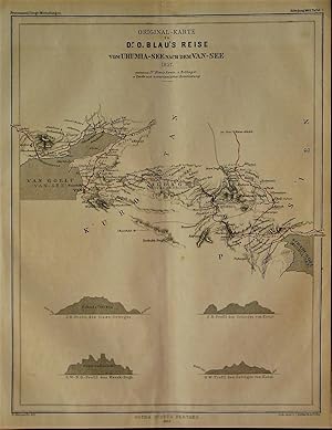 1863 Original Map of Dr. O. Blue's Journey from Urmia Lake to the Van Lake, 1857