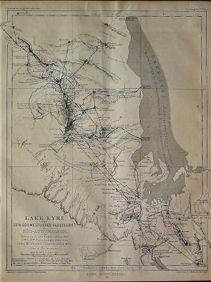 1863 Map of Lake Eyre and its Southwestern River Area in South Australia. Primarily based on the ...