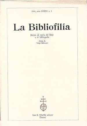 Immagine del venditore per la bibliofilia rivista di storia del libro e di bibliografia anno LXXXvi 1984 N.1-2-3 venduto da Libreria Del Corso