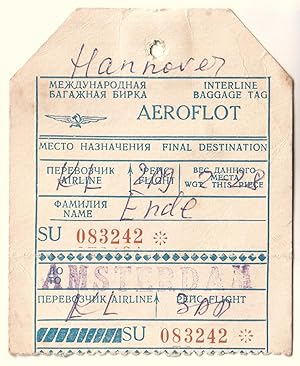 Kofferanhänger Kofferzettel AEROFLOT - Interline Baggage Tag. Ausgefüllt und mit englischen und r...