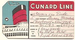 Kofferanhänger Kofferzettel Cunard Line Stateroom label [Baggage Tag]. Ausgefüllt für eine Mrs. B...