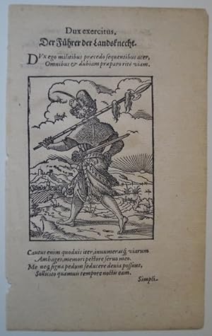 Dux exercitus. Der Führer der Landsknecht. Original Holzschnitt von Jost Amman 1568. Erste latein...