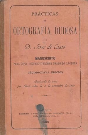 Imagen del vendedor de Prcticas de Ortografia Dudosa (Manuscrito para Copia, dictado y primer grado de lectura) a la venta por Librera Vobiscum