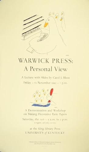 Warwick Press: a personal view. A lecture with slides . A demonstration and workshop on making de...