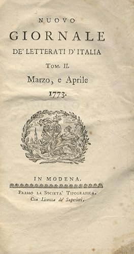 Bild des Verkufers fr Nuovo giornale de' letterati d'Italia. Tomo II. Marzo e aprile 1773. zum Verkauf von Libreria Oreste Gozzini snc