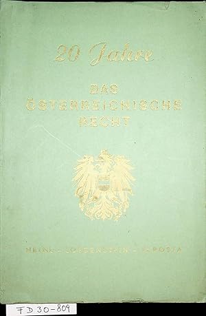 Bild des Verkufers fr Festschrift anllich des zwanzigjhrigen Bestehens des Sammelwerkes Das sterreichische Recht Nebent.: 20 Jahre Das sterreichische Recht zum Verkauf von ANTIQUARIAT.WIEN Fine Books & Prints