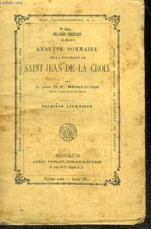 Image du vendeur pour ANALYSE SOMMAIRE DE LA DOCTRINE DE SAINT JEAN DE LA CROIX - PREMIERE LIVRAISON mis en vente par Le-Livre
