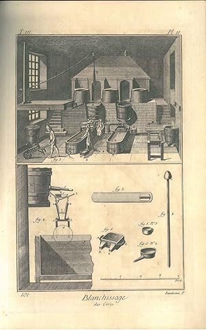 Blanchissage des cires contenant trois planches. Tavole originali dell'Encyclopedie