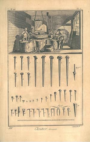 Cloutier grossier contenant deux planches. Tavole originali dell'enciclopedia di Diderot e D'Alem...