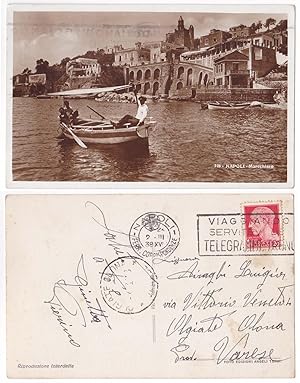 Napoli Marechiaro cartolina d'epoca Campania animata Tirreno Francobollo 1938