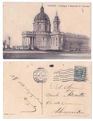 Torino Piazzale Basilica di Superga cartolina d'epoca Piemonte francobollo 1912