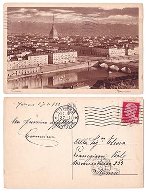 Torino Panorama cartolina d'epoca Piemonte francobollo 1932