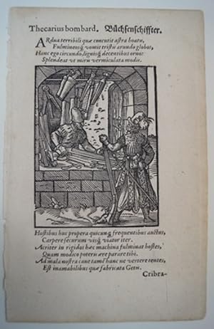 Thecariusbombard. Büchsenschiffter. Original Holzschnitt von Jost Amman 1568. Erste lateinische A...