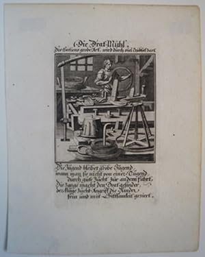 Die Draht Mühl. Kupferstich aus Christoph Weigels Ständebuch von 1711. Mit gestochenem Titel und ...