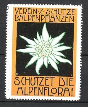 Bild des Verkufers fr Reklamemarke Verein zum Schutze der Alpenpflanzen, weisse Pflanze zum Verkauf von Bartko-Reher