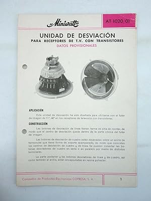 MINIWATT. FICHA AT 1020/01 UNIDAD DE DESVIACIÓN PARA RECEPTORES DE TV CON TRANSMISORES (No Acreditad