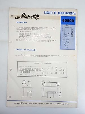 MINIWATT PAQUETE DE AUDIOFRECUENCIA 40809. DIPTICO. 4 PÁGS (No Acreditado) Copresa, 1950