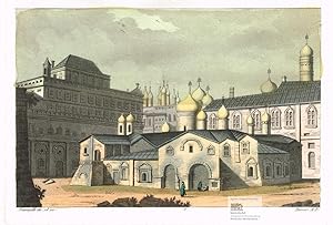 Mosque near Moscow. Kloster bei Moskau. Altkolorierte Radierung von Raineri nach Fumagalli um 1810