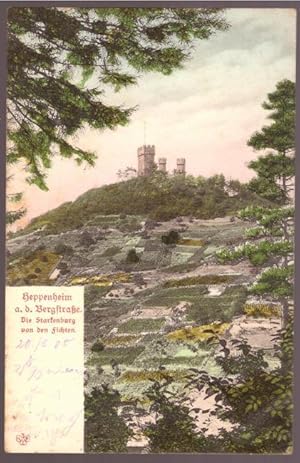 Ansichtskarte. Heppenheim a.d. Bergstrasse. Die Starkenburg von den Fichten