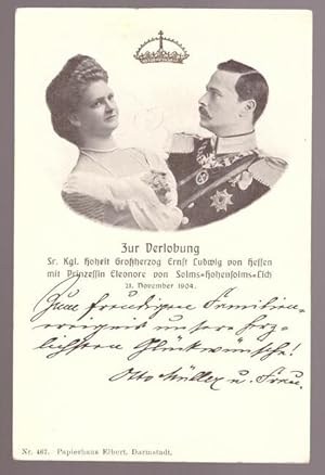 Ansichtskarte AK Zur Verlobung Sr. kgl. Hoheit Großherzog Ernst Ludwig von Hessen mit Prinzessin ...