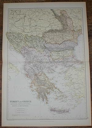 Bild des Verkufers fr 1884 Blackie's Map of Turkey, Greece, Roumania, Servia, Bulgaria, Bosnia & Montenegro zum Verkauf von Bailgate Books Ltd