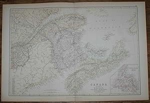 Bild des Verkufers fr 1884 Blackie's Map of Canada - The Provinces of Quebec, Nova Scotia, New Brunswick, Prince Edward Island and Newfoundland zum Verkauf von Bailgate Books Ltd