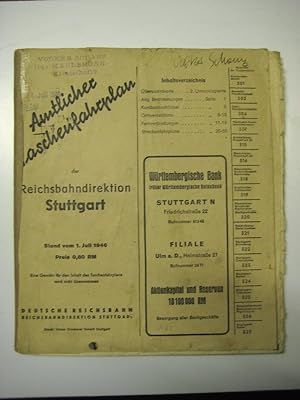 Amtlicher Taschenfahrplan der Reichsbahndirektion Stuttgart. Stand vom 1. Juli 1946.