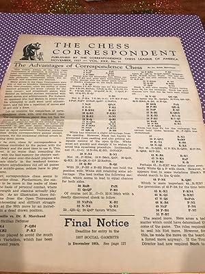 THE CHESS CORRESPONDENT- Nov 1957 vol XXX no.11 pub by the correspondence chess league of America