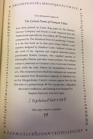 Seller image for The Lyrical Poems of Francois Villon. In the original French, in the English versions by Algernon Swinburne, Dante Gabriel Rossetti, William Ernest Henley, John Payne, and Lonie Adams; selected by Lonie Adams. With an introduction by Robert Louis Stevenson. for sale by Bhrnheims Literatursalon GmbH