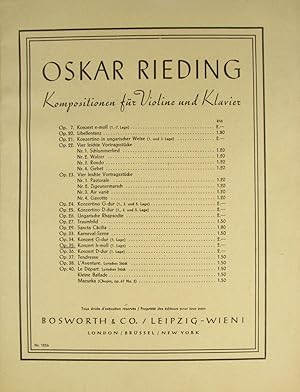 Bild des Verkufers fr Oskar Rieding. Kompositionen fr Violine und Klavier. Op. 35. Konzert h-moll (1. Lage), zum Verkauf von Versandantiquariat Hbald