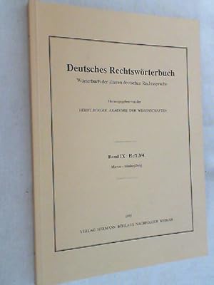 Bild des Verkufers fr Deutsches Rechtswrterbuch - Band IX Heft 3/4 zum Verkauf von Versandantiquariat Christian Back