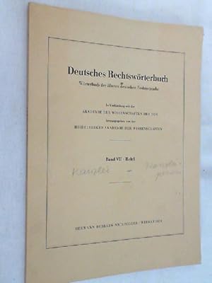 Bild des Verkufers fr Deutsches Rechtswrterbuch ; Band VII, Heft 1 zum Verkauf von Versandantiquariat Christian Back