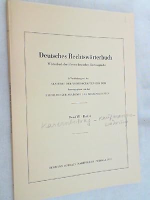 Bild des Verkufers fr Deutsches Rechtswrterbuch ; Band VII - Heft 4 zum Verkauf von Versandantiquariat Christian Back