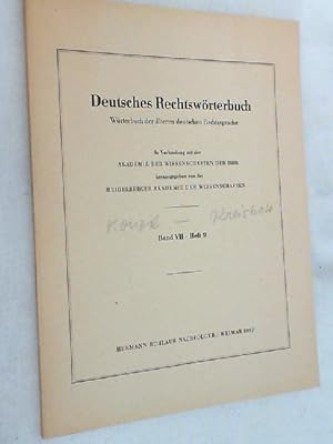 Bild des Verkufers fr Deutsches Rechtswrterbuch ; Band VII - Heft 9 zum Verkauf von Versandantiquariat Christian Back
