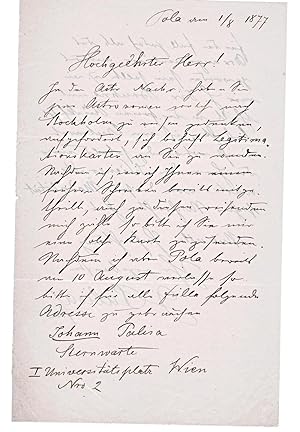 Handschriftlich verfasster Brief an den Astronomen Hugo Gylden. Signiert und datiert.