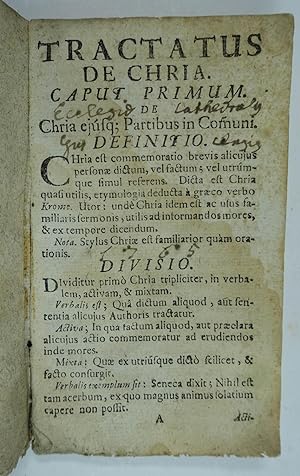 Tractatus de Chria. Laibach, J. G. M. (Mayr) Inclyt. Prov. Carn. (um 1730). 8°. 47 S., Brosch. d....