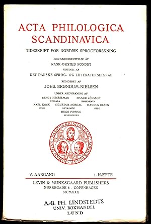 Image du vendeur pour Acta Philologica Scandinavica. Tidsskrift for nordisk sprogforskning. Tome V, fasc. 1. mis en vente par ArturusRex