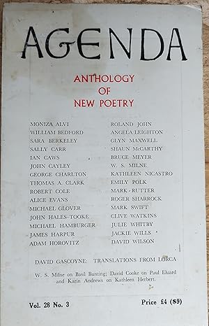 Bild des Verkufers fr Agenda: Anthology Of New Poetry, vol. 28 No. 3 1989/90 zum Verkauf von Shore Books