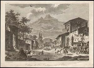 Village de Tre Castagne sur l'Etna. Original-Radierung.