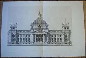 Reichstags-Gebäude: Westfront. Großformatige Lithographie von Ed. Obermayer.