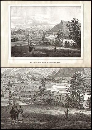 Original-Lithographie der Stadt Salzburg, Gesamtansicht von Maria-Plain.